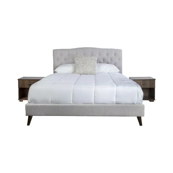 Rachel Upholstered Queen Bed In A Box W/ 2 Nightstands