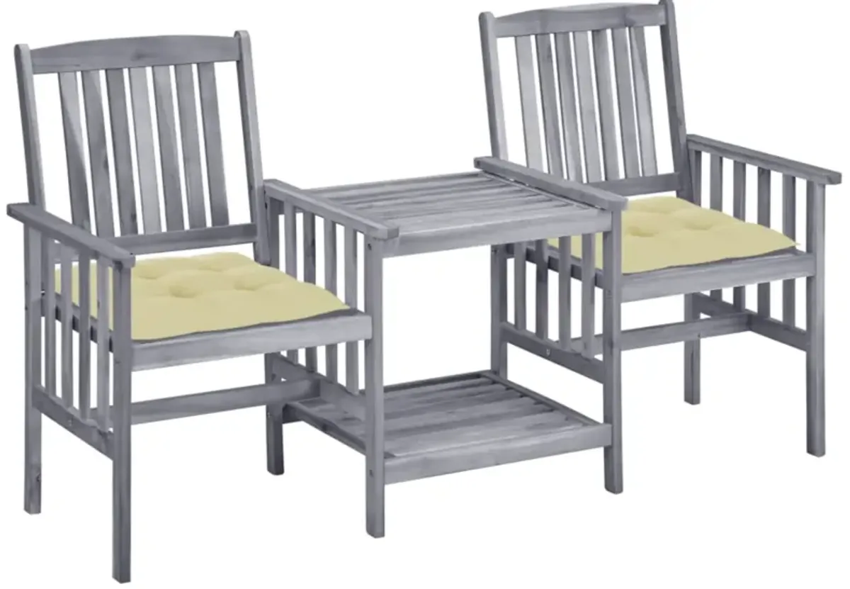 vidaXL Patio Chairs with Tea Table and Cushions Solid Acacia Wood