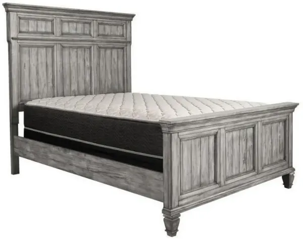 Dan Wood Queen Size Bed with Crown Molded Details, Paneled Headboard, Gray - Benzara