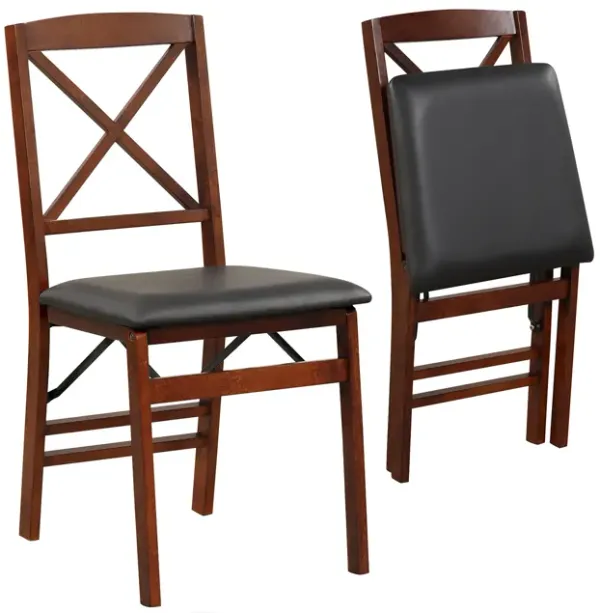 Set of 2 Folding Dining Chairs with 400 LBS Capacity-Brown