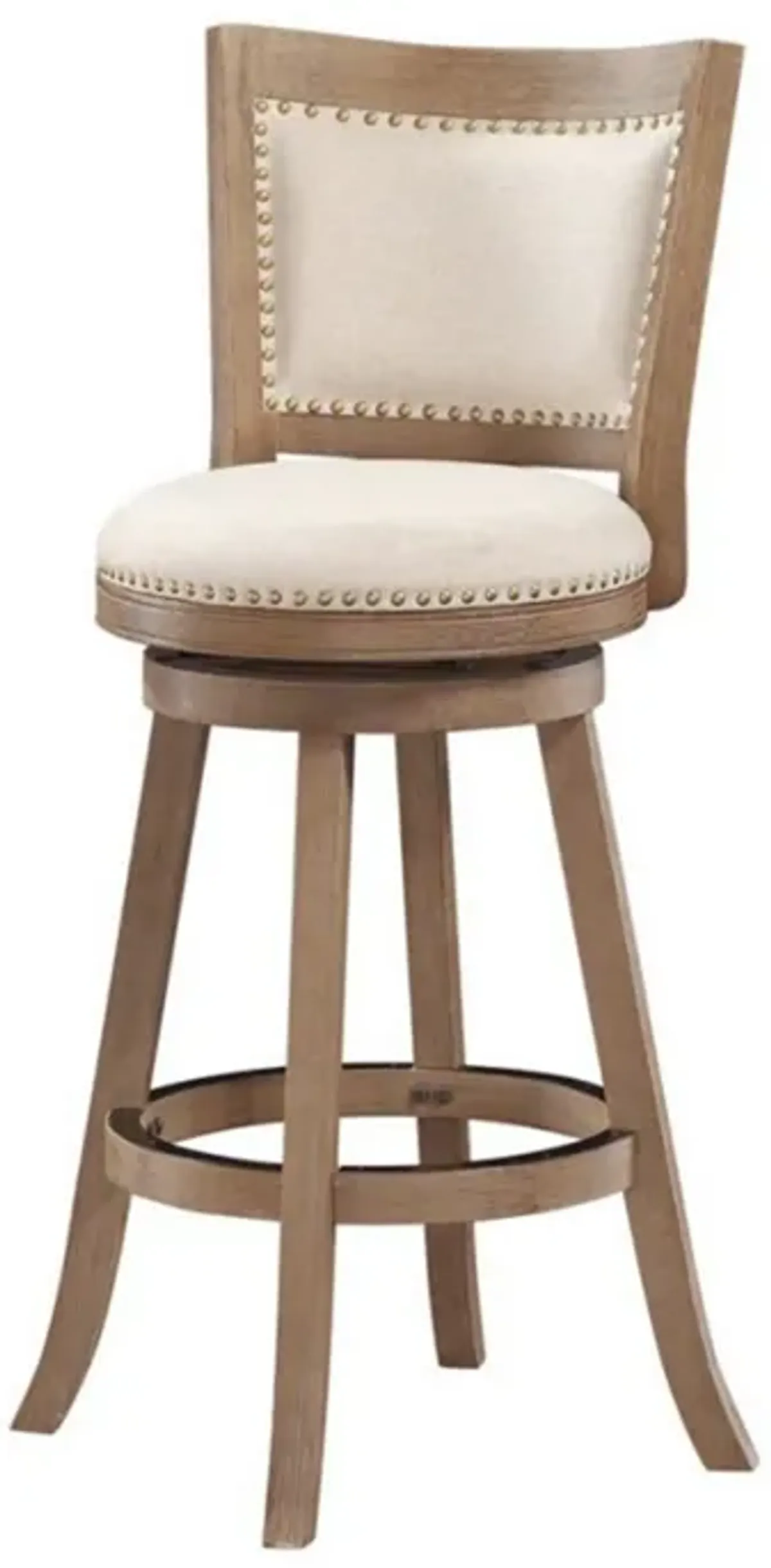 Nailhead Trim Round Barstool with Padded seat and Back, Brown and Beige-Benzara