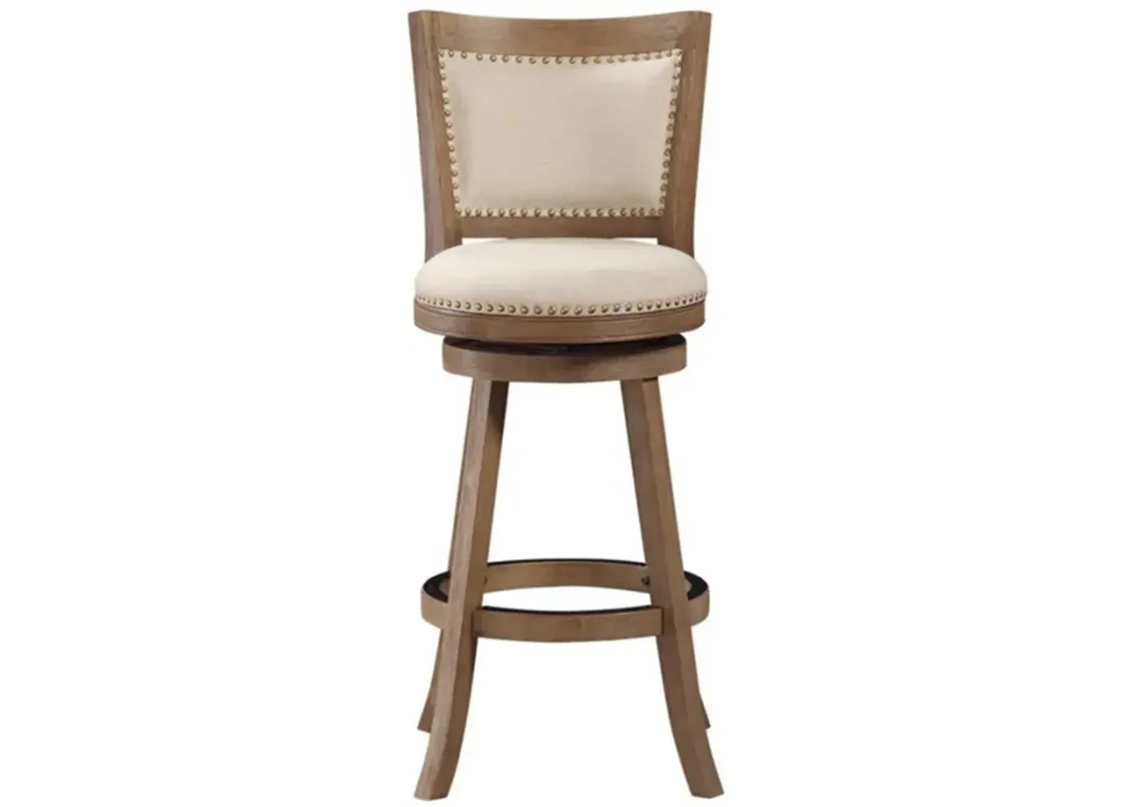 Nailhead Trim Round Barstool with Padded seat and Back, Brown and Beige-Benzara