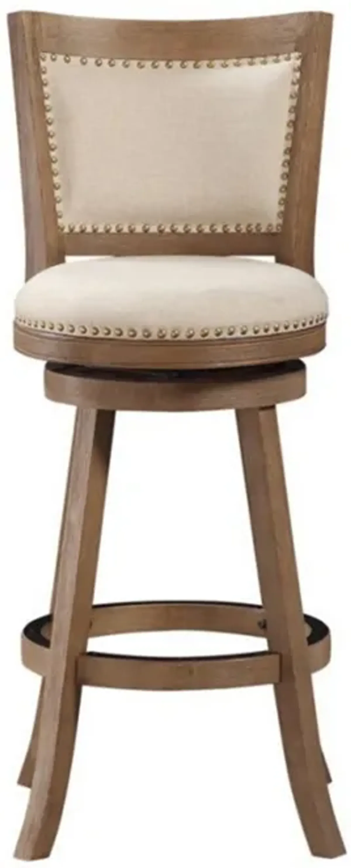 Nailhead Trim Round Barstool with Padded seat and Back, Brown and Beige-Benzara