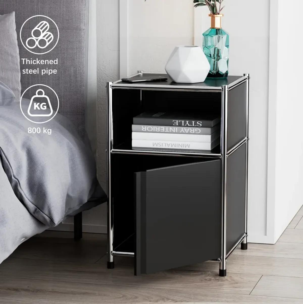 Mega Casa Metal Nightstand Side Table Black