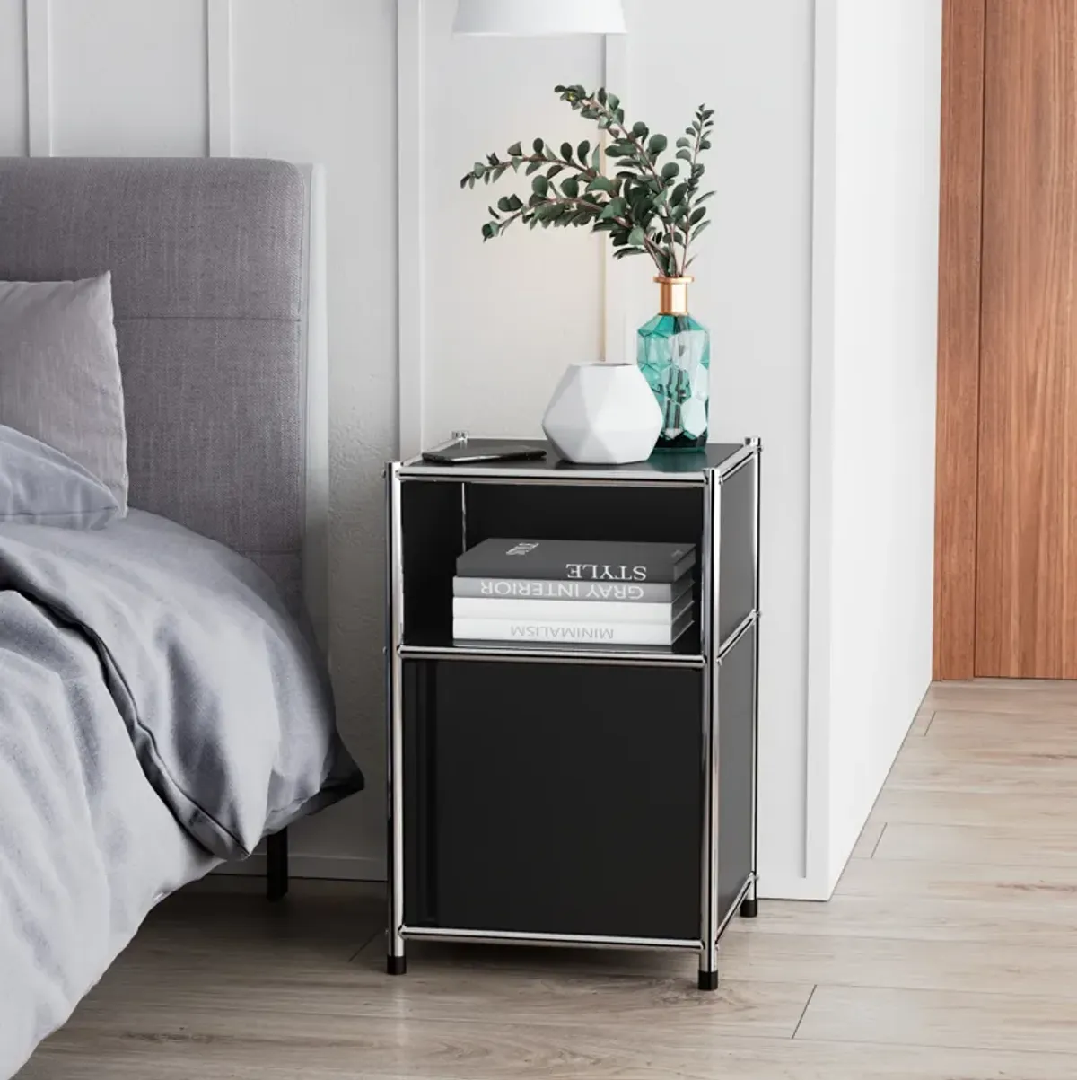 Mega Casa Metal Nightstand Side Table Black