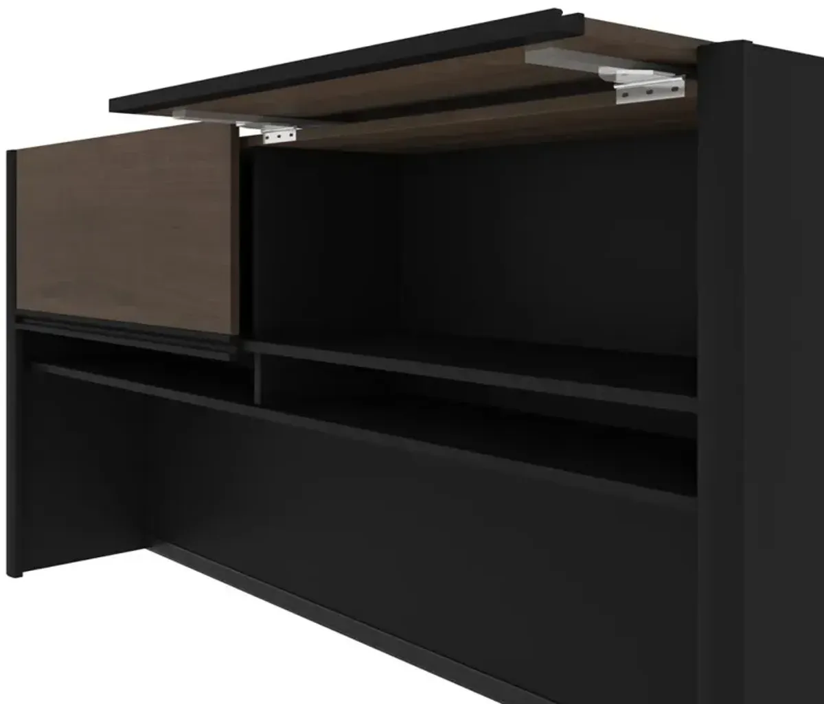 Bestar Connexion L-shaped workstation with hutch in Antigua & Black