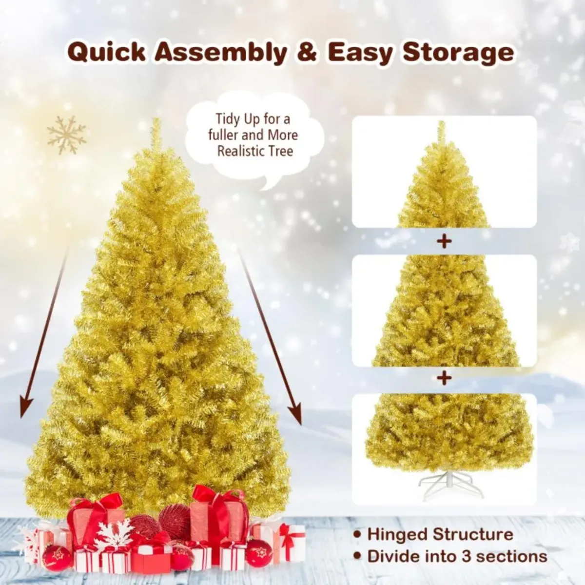 Hivvago 6/7.5 Feet Artificial Tinsel Christmas Tree Hinged with Foldable Stand