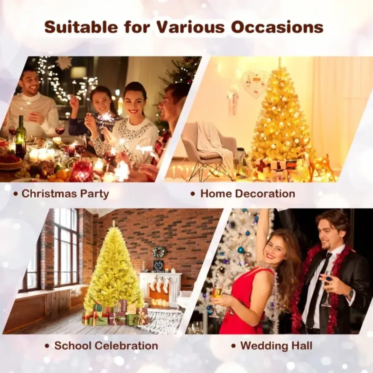 Hivvago 6/7.5 Feet Artificial Tinsel Christmas Tree Hinged with Foldable Stand