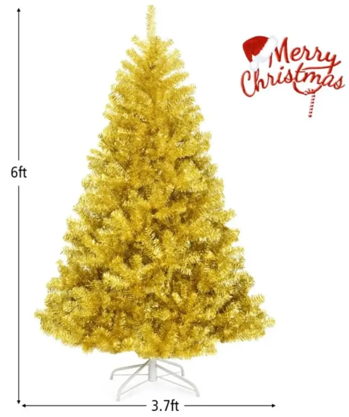 Hivvago 6/7.5 Feet Artificial Tinsel Christmas Tree Hinged with Foldable Stand