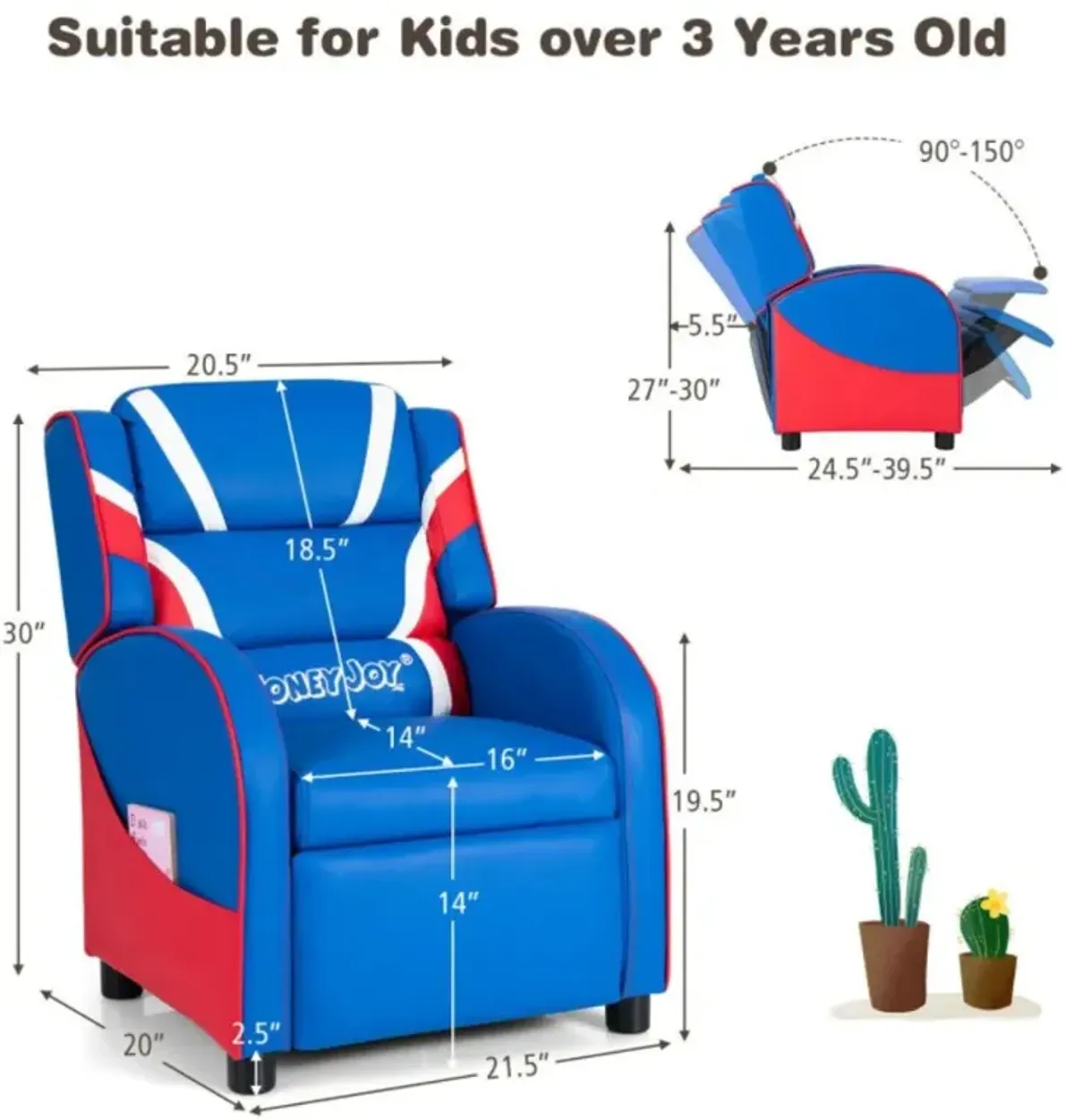 Hivvago Kids Leather Recliner Chair with Side Pockets