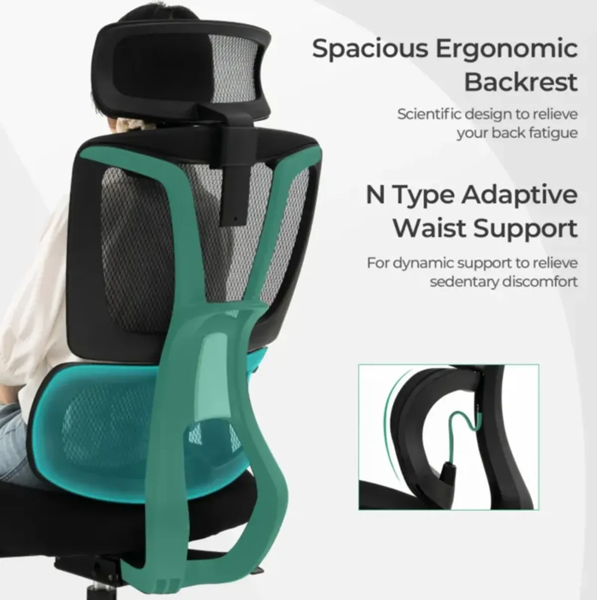 Hivvago Ergonomic Office Chair with N Type Lumbar Support and Adjustable Headrest