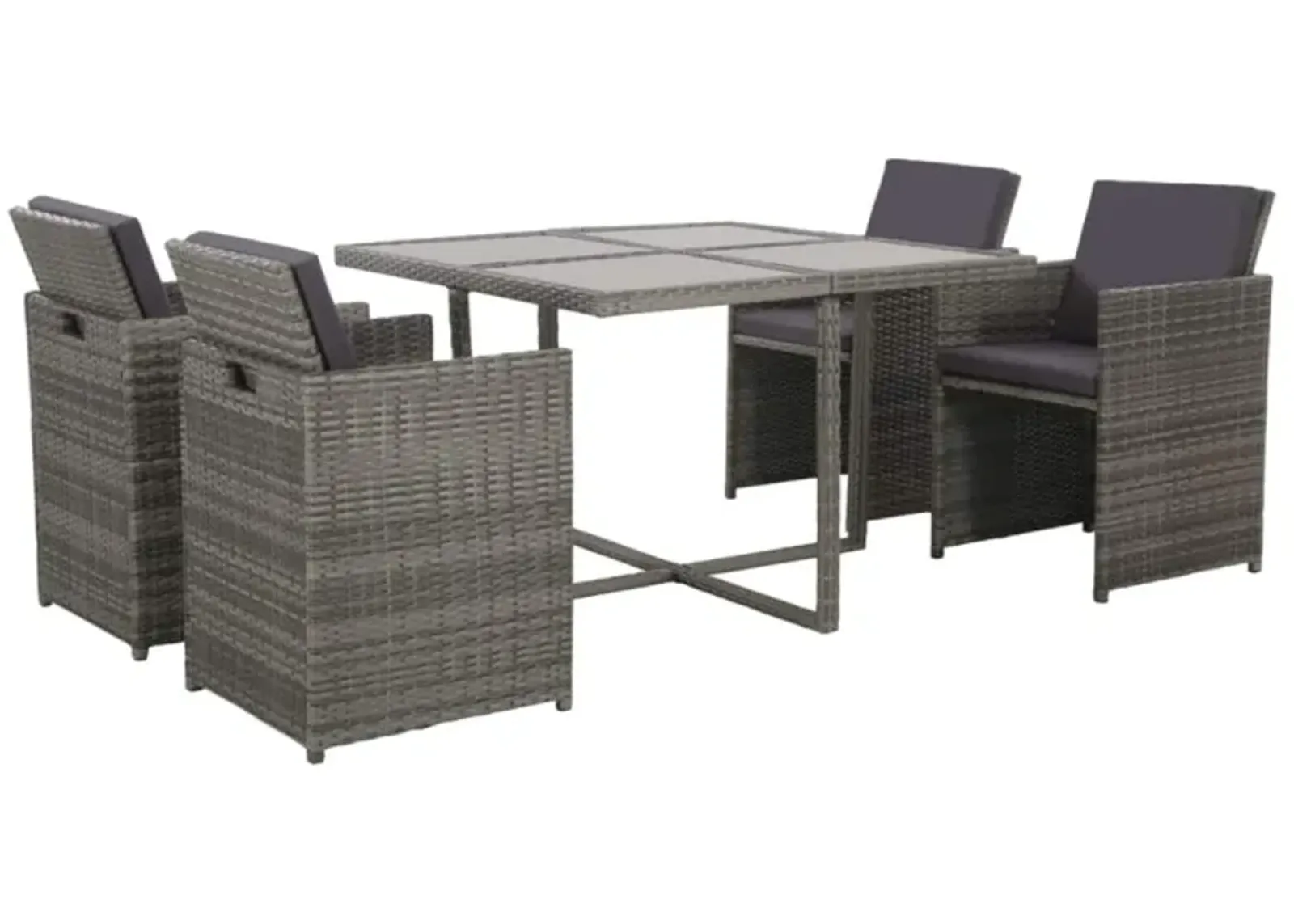 vidaXL 5 Piece Outdoor Dining Set with Cushions Poly Rattan Gray