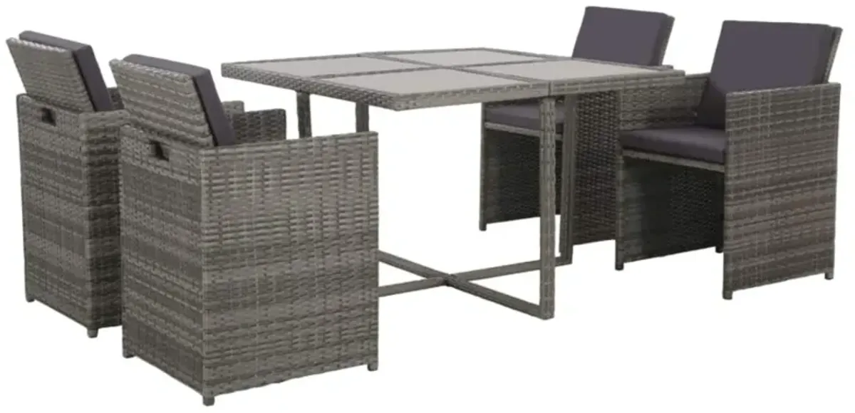 vidaXL 5 Piece Outdoor Dining Set with Cushions Poly Rattan Gray