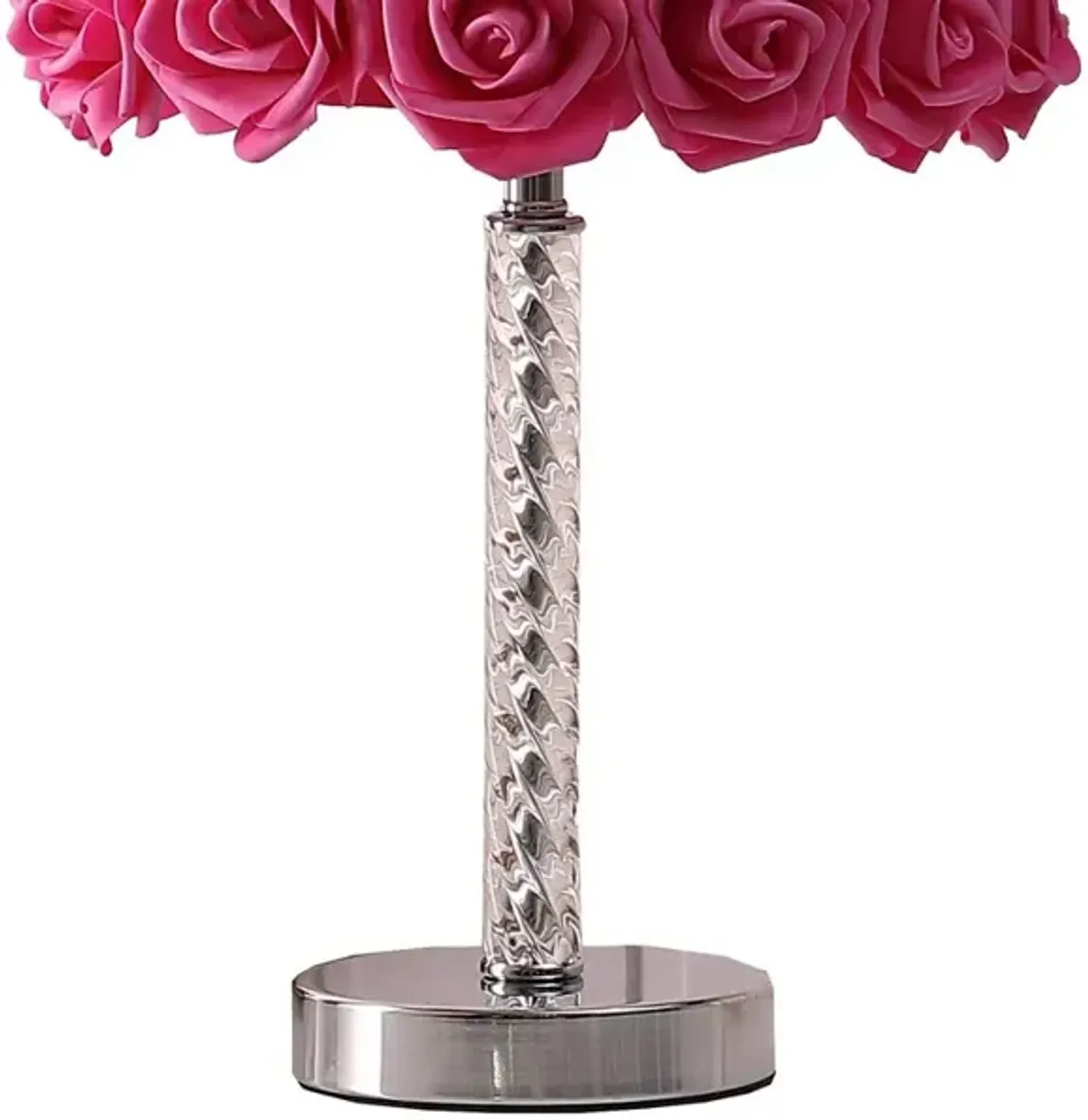 Bloom Roses Drum Shade Table Lamp with Twisted Acrylic Base, Red - Benzara