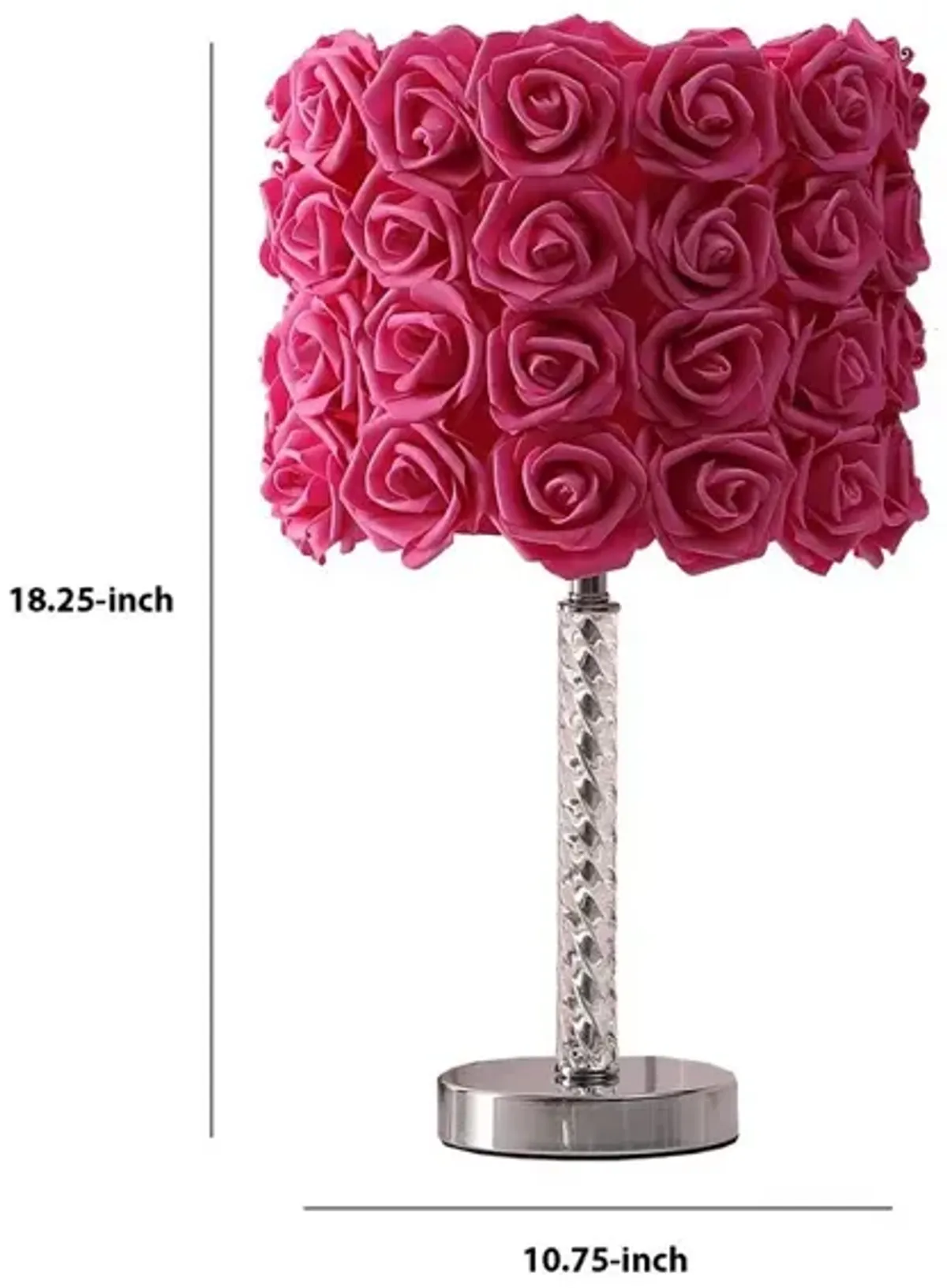 Bloom Roses Drum Shade Table Lamp with Twisted Acrylic Base, Red - Benzara