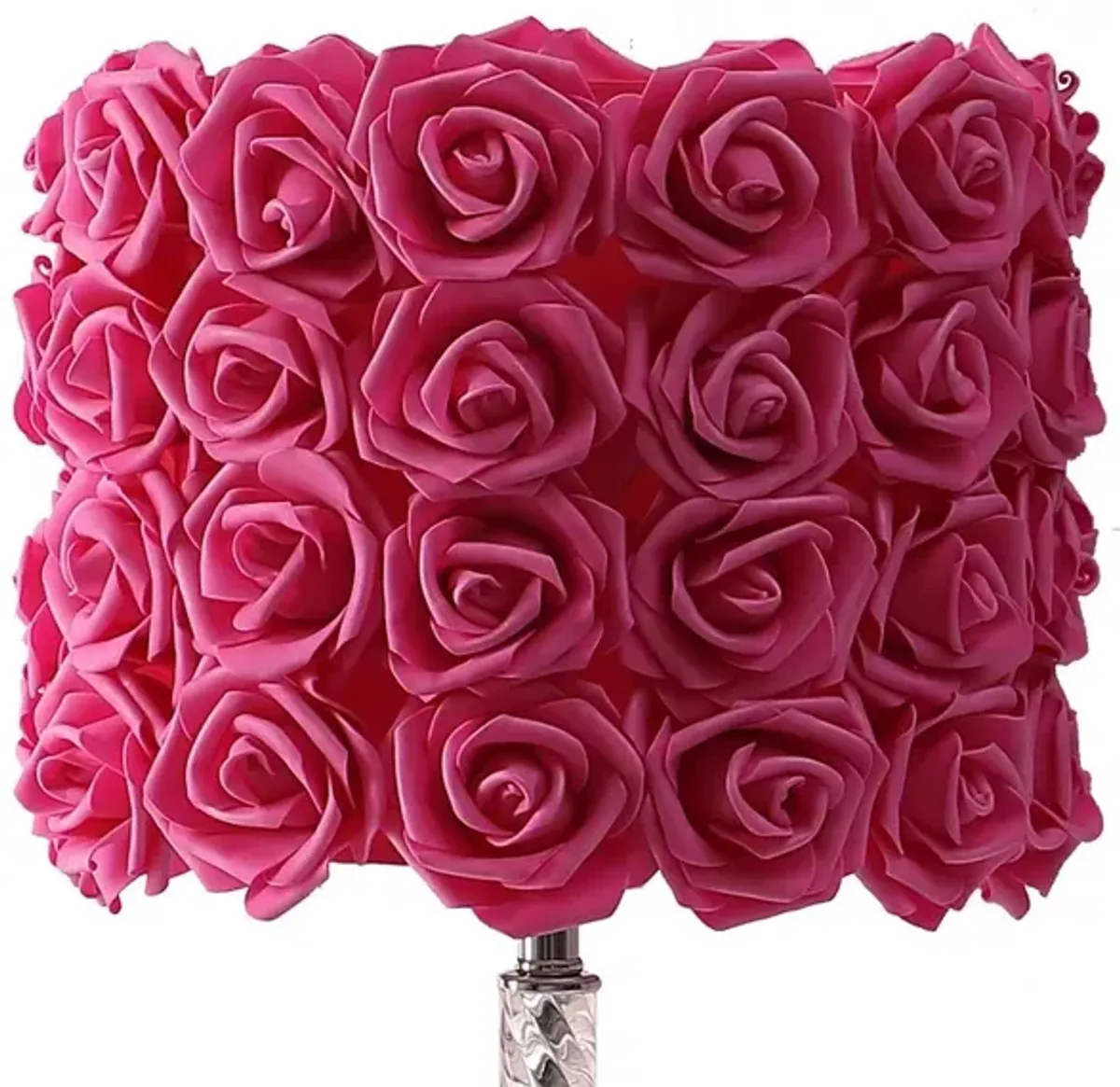 Bloom Roses Drum Shade Table Lamp with Twisted Acrylic Base, Red - Benzara