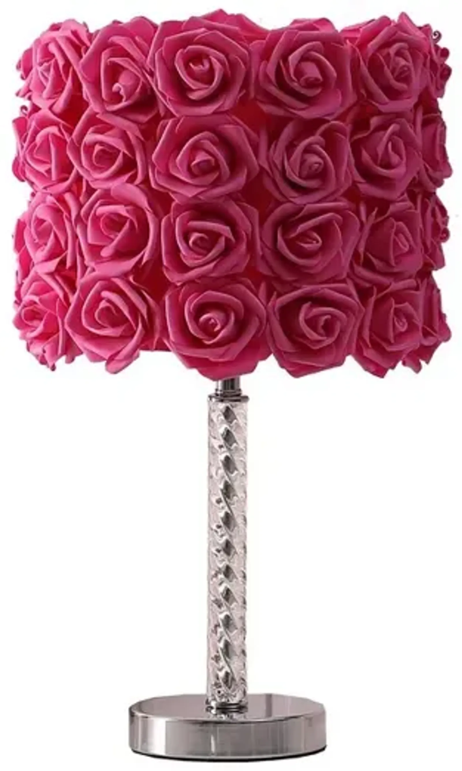 Bloom Roses Drum Shade Table Lamp with Twisted Acrylic Base, Red - Benzara