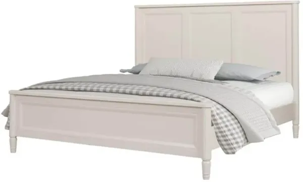 Alta King Size Bed, Classic French Design, White Solid Wood Frame - Benzara