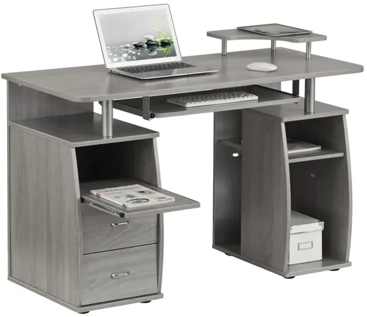 Complete Computer Workstation Desk With Storage, Grey