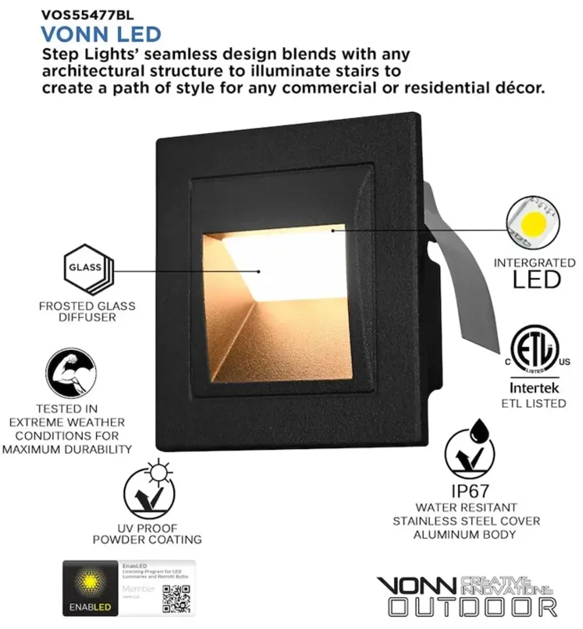 VONN Lighting Low-Voltage 2-Watt Integrated LED Outdoor Steps Light in Matte Black