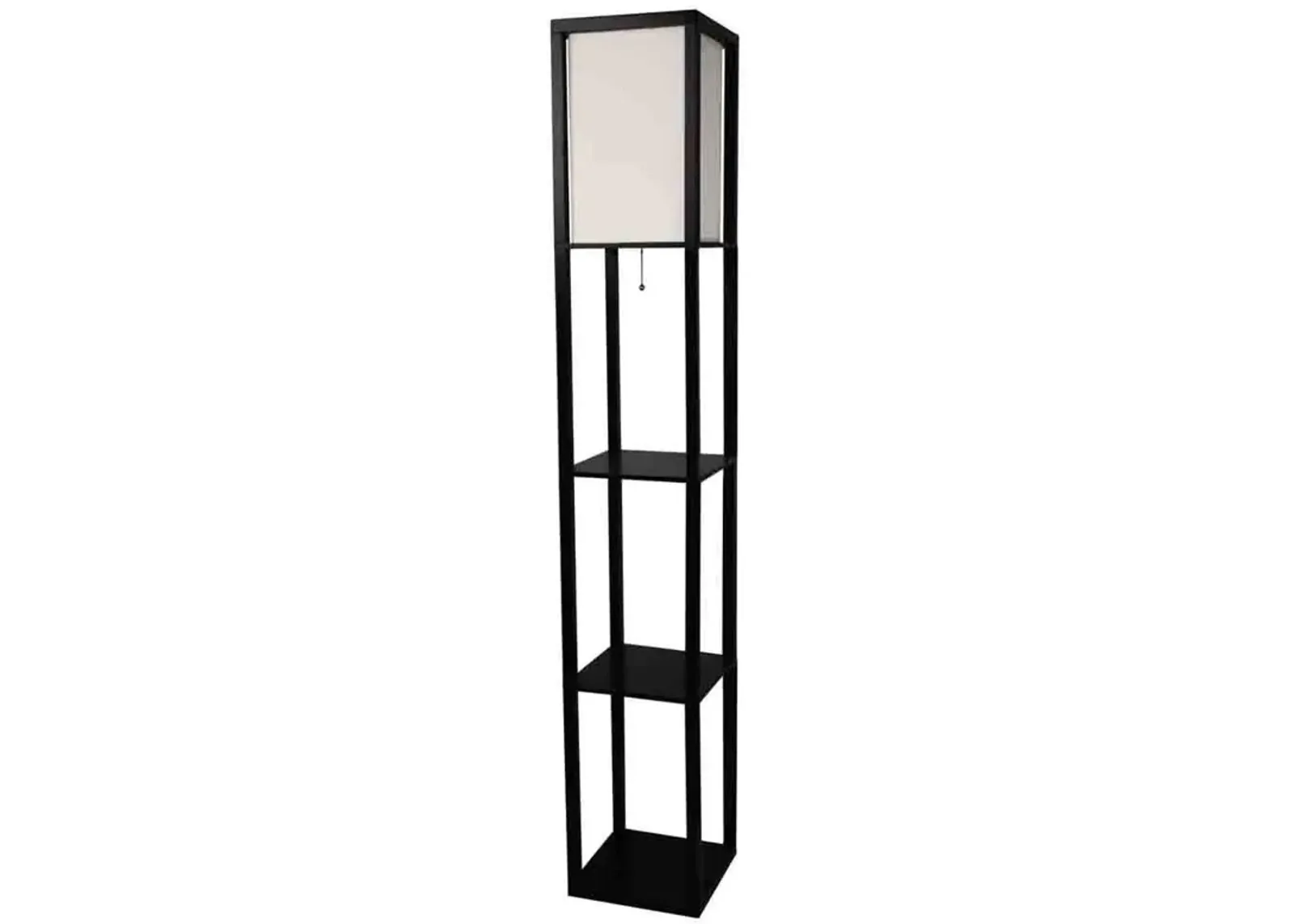 QuikFurn Black 3-Shelf  Modern Floor Lamp with Beige Linen Shade