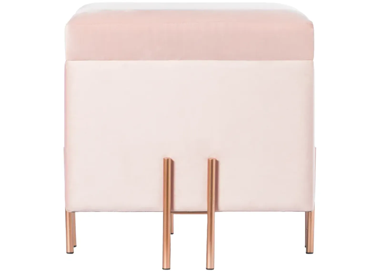 Square Velvet Storage Ottoman with Rose Gold Legs, Pink