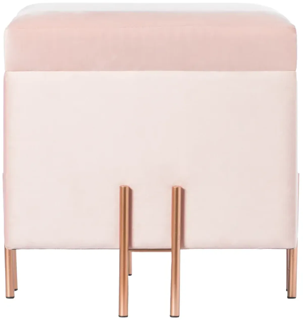 Square Velvet Storage Ottoman with Rose Gold Legs, Pink