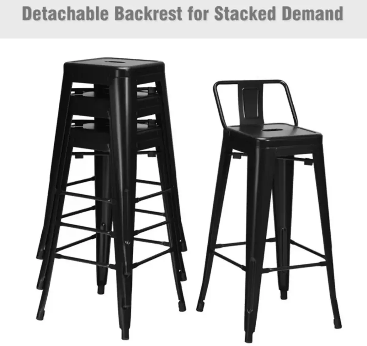 Hivvago 30 Inch Set of 4 Metal Counter Height Barstools with Low Back and Rubber Feet