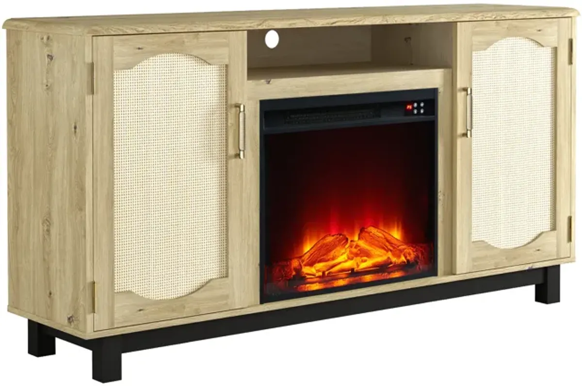 FESTIVO Rustic 63" Entertainment Center w/ Fireplace for TVs up to 65"