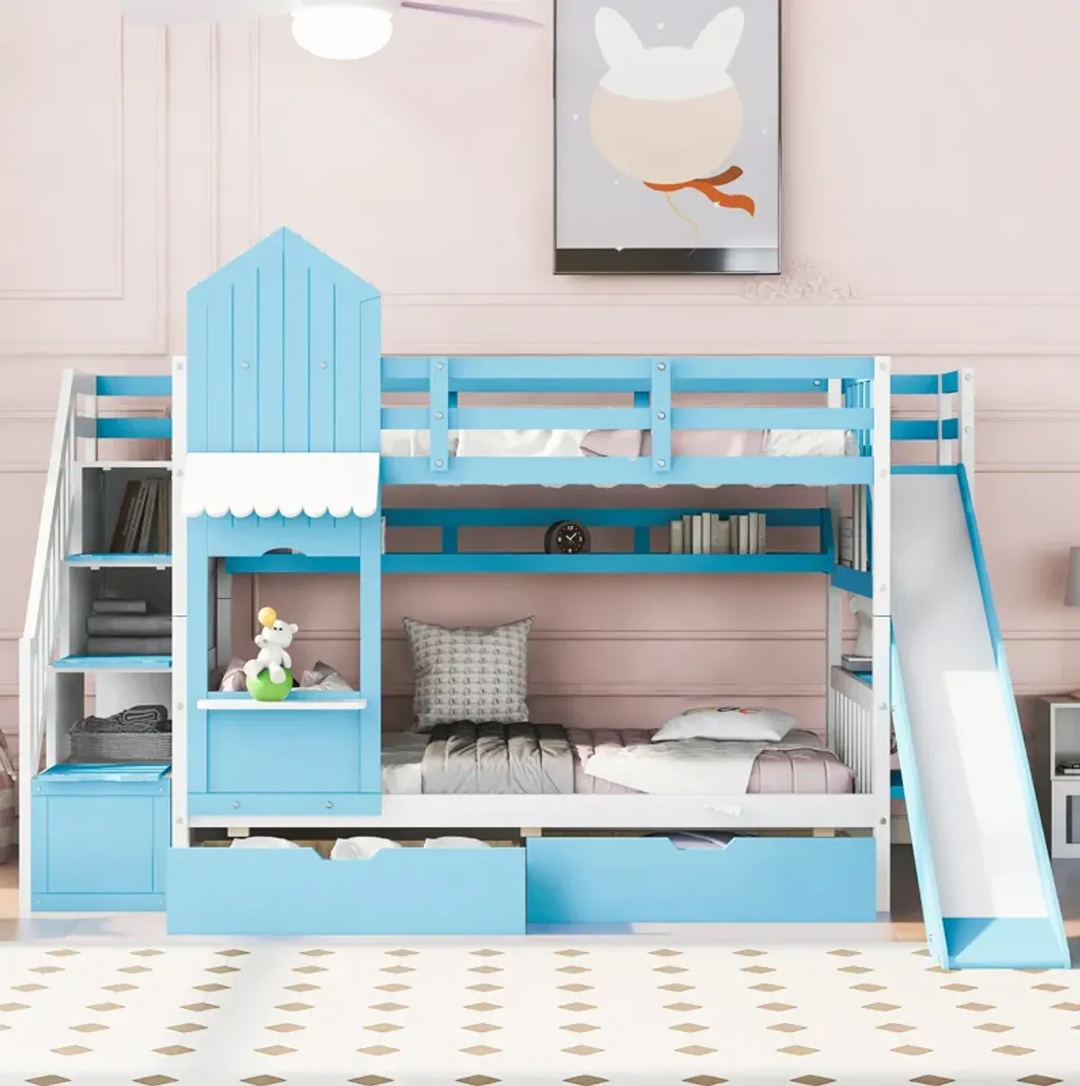 Merax Castle Bunk Bed with 2 Drawers