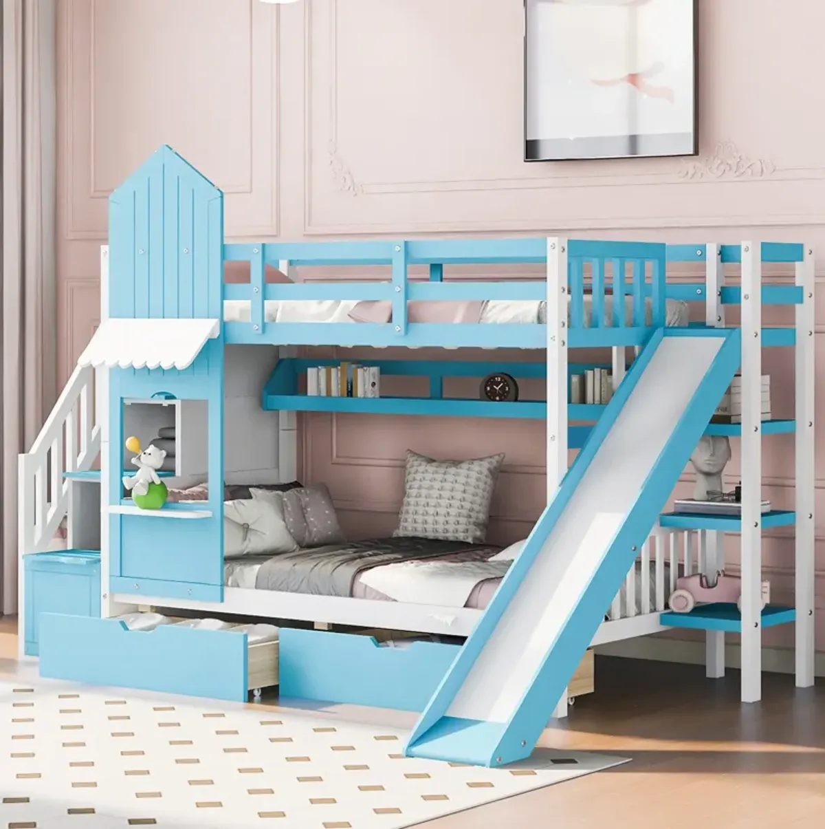 Merax Castle Bunk Bed with 2 Drawers