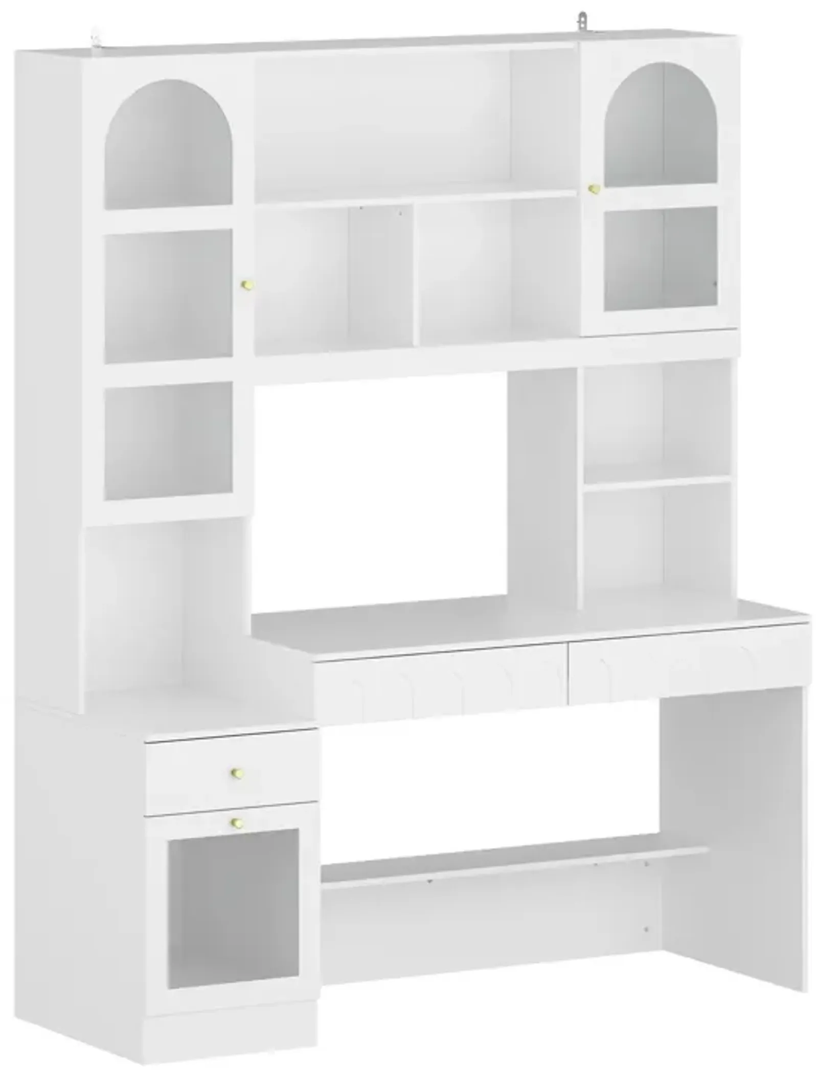 62.4 in. W 2 in. 1 Wood Computer Desk White Writing Desk 79.1 in. Tall Bookshelf, -Drawers, Door Cabinet Home Office