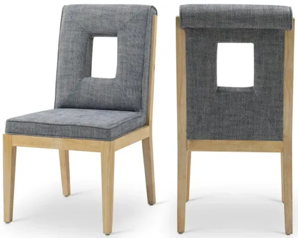Meridian Furniture Gwendolyn Navy Linen Textured Fabric Dining Side Chair, Set of 2