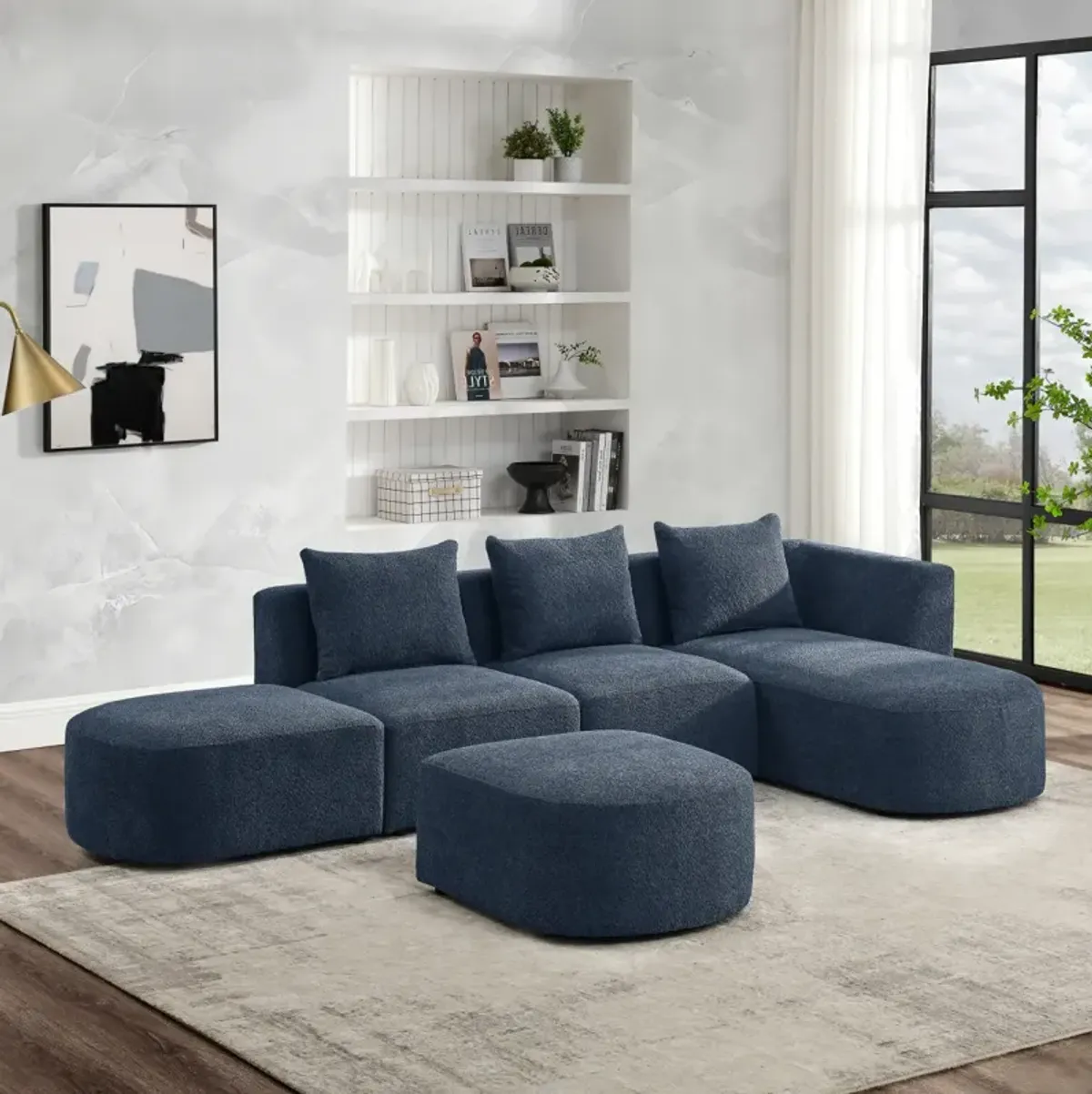 Navy L-Shaped Sectional with Ottoman