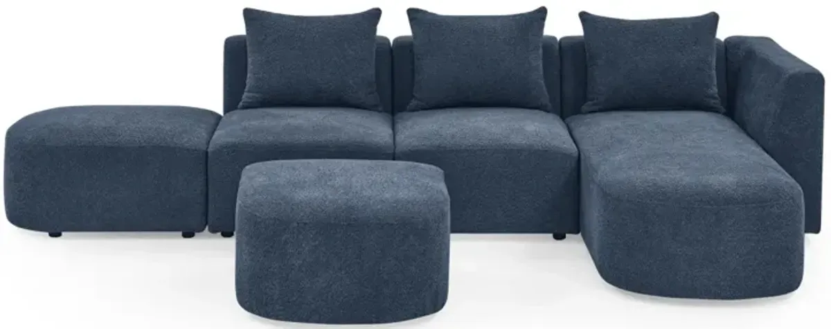 Navy L-Shaped Sectional with Ottoman