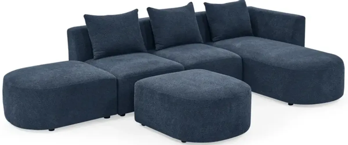 Navy L-Shaped Sectional with Ottoman