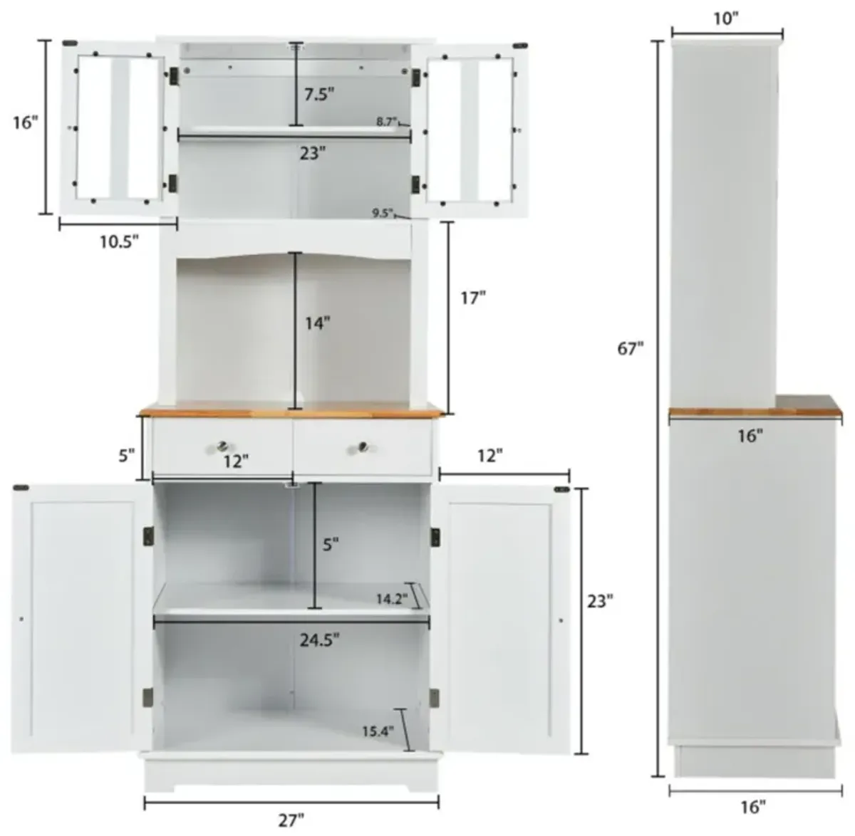 Hivvago Kitchen Pantry Cabinet with Wood Top and Hutch