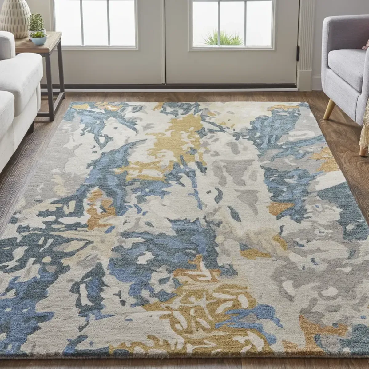 Everley 8645F Gray/Blue/Gold 5' x 8' Rug