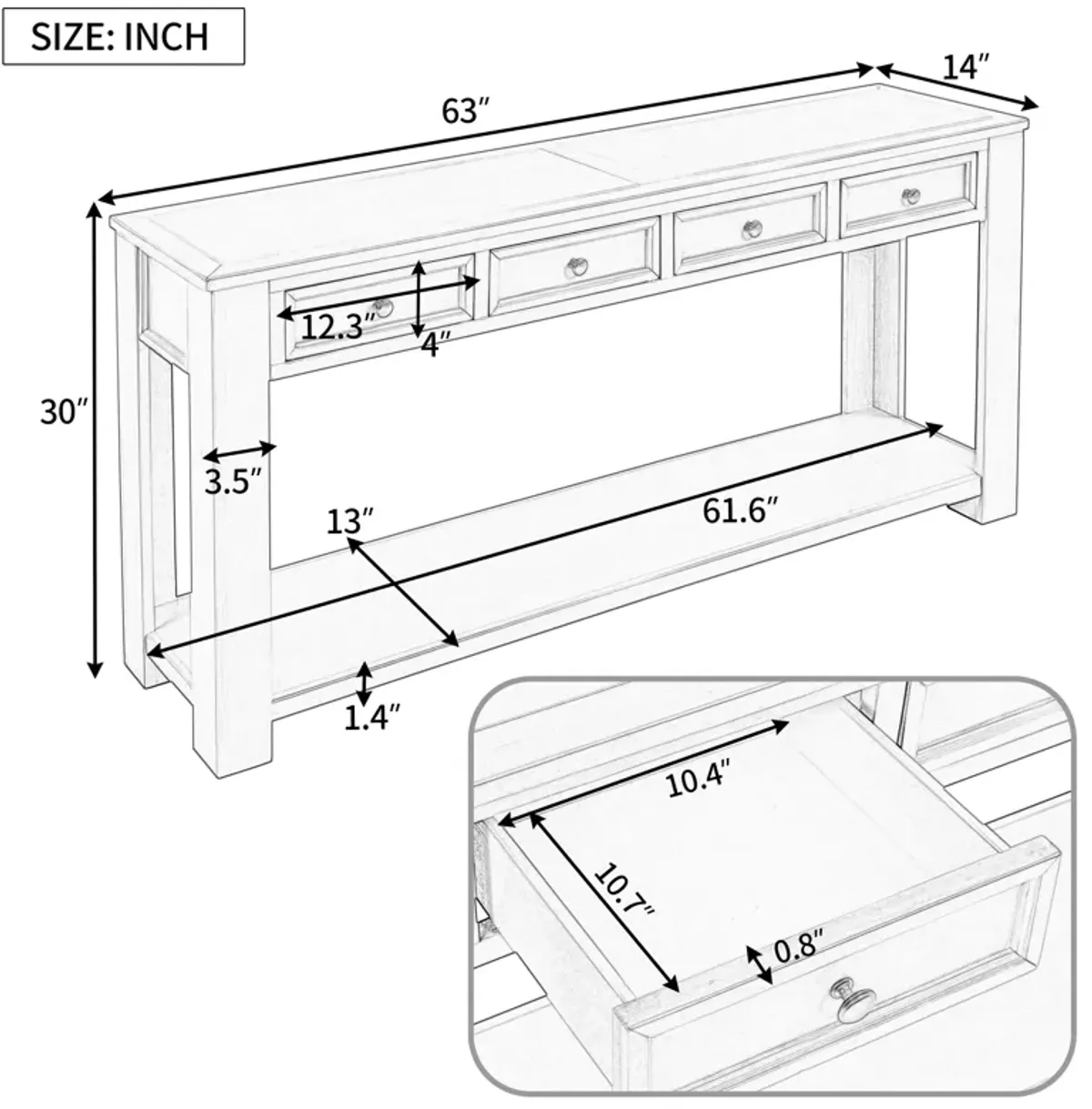 Console Table/Sofa Table With Storage Drawers And Bottom Shelf For Entryway Hallway