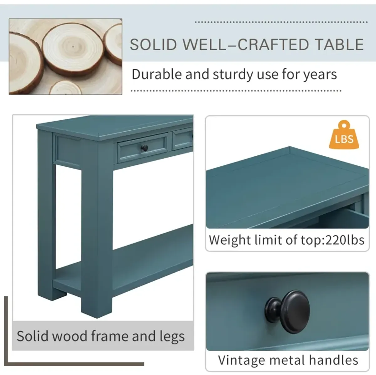 Console Table/Sofa Table With Storage Drawers And Bottom Shelf For Entryway Hallway