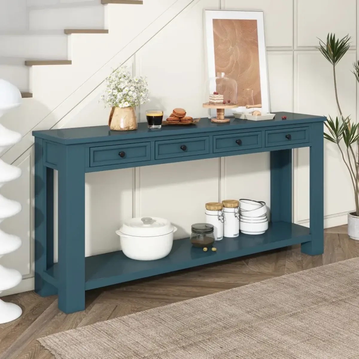 Console Table/Sofa Table With Storage Drawers And Bottom Shelf For Entryway Hallway