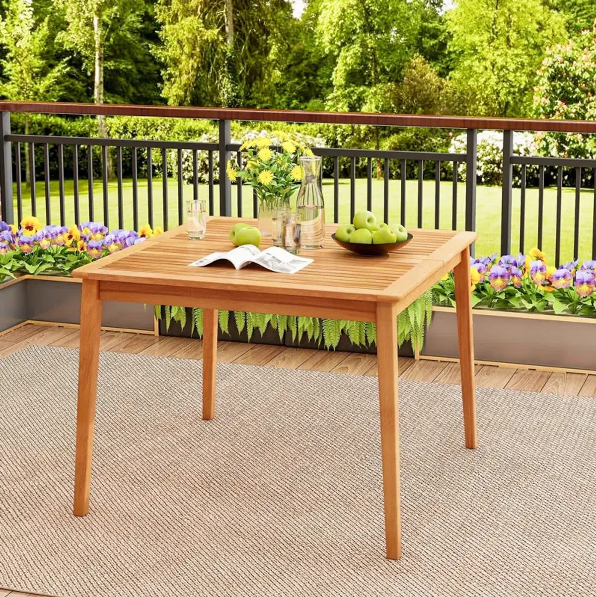 Square Bistro Dining Table with Umbrella Hole for Outdoor