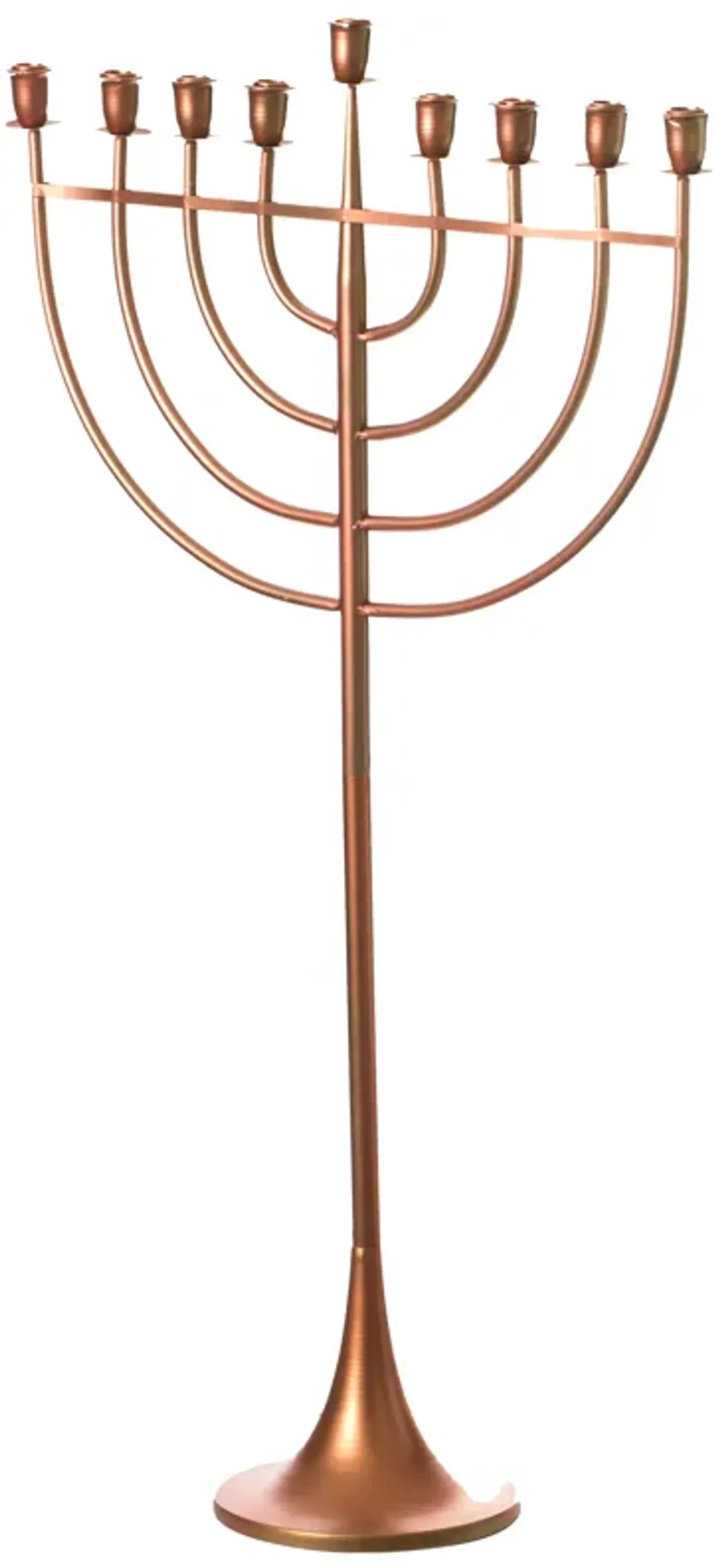 Modern Solid Metal Judaica Hanukkah Menorah 9 Branched Candelabra, Copper Finish Large