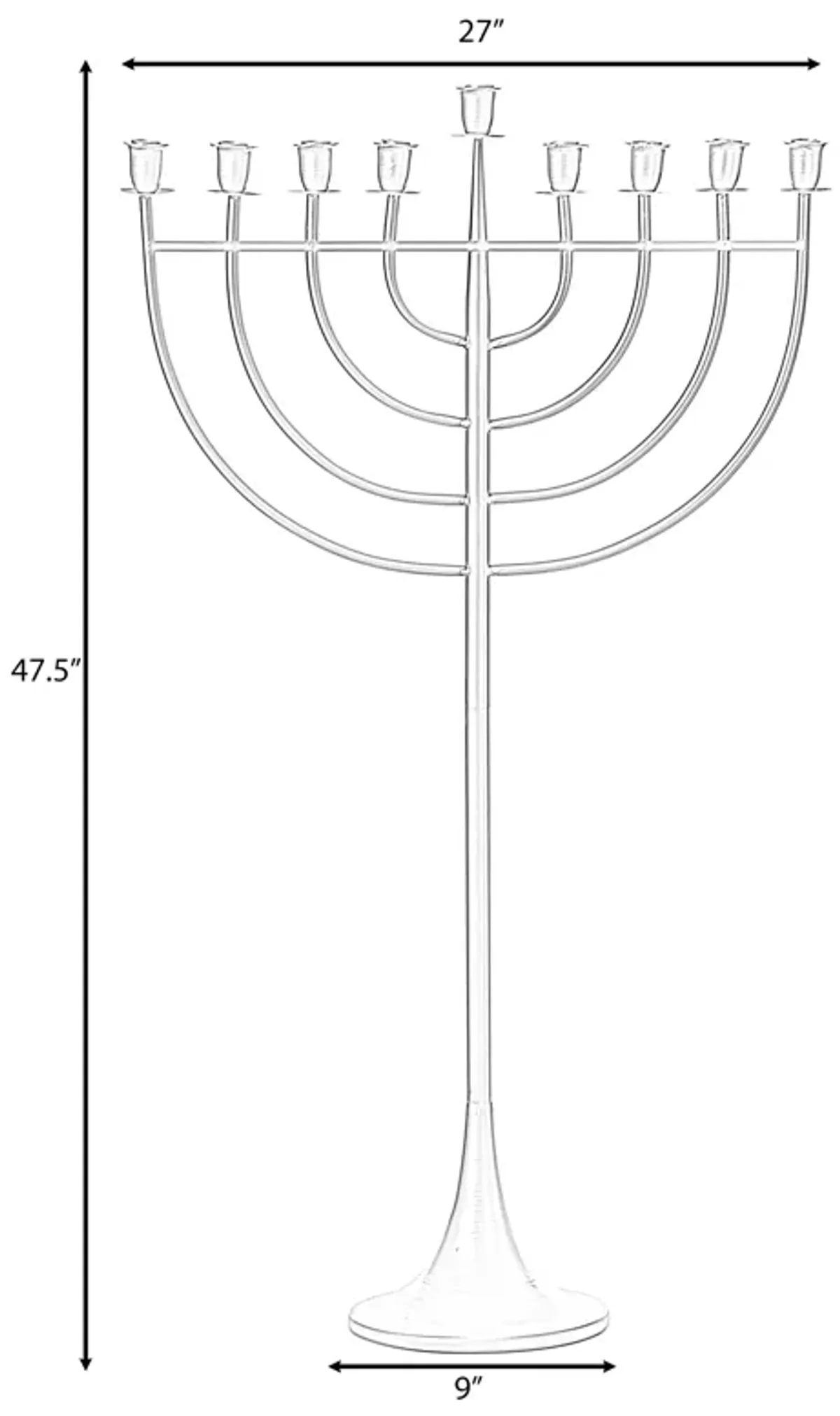 Modern Solid Metal Judaica Hanukkah Menorah 9 Branched Candelabra, Copper Finish Large