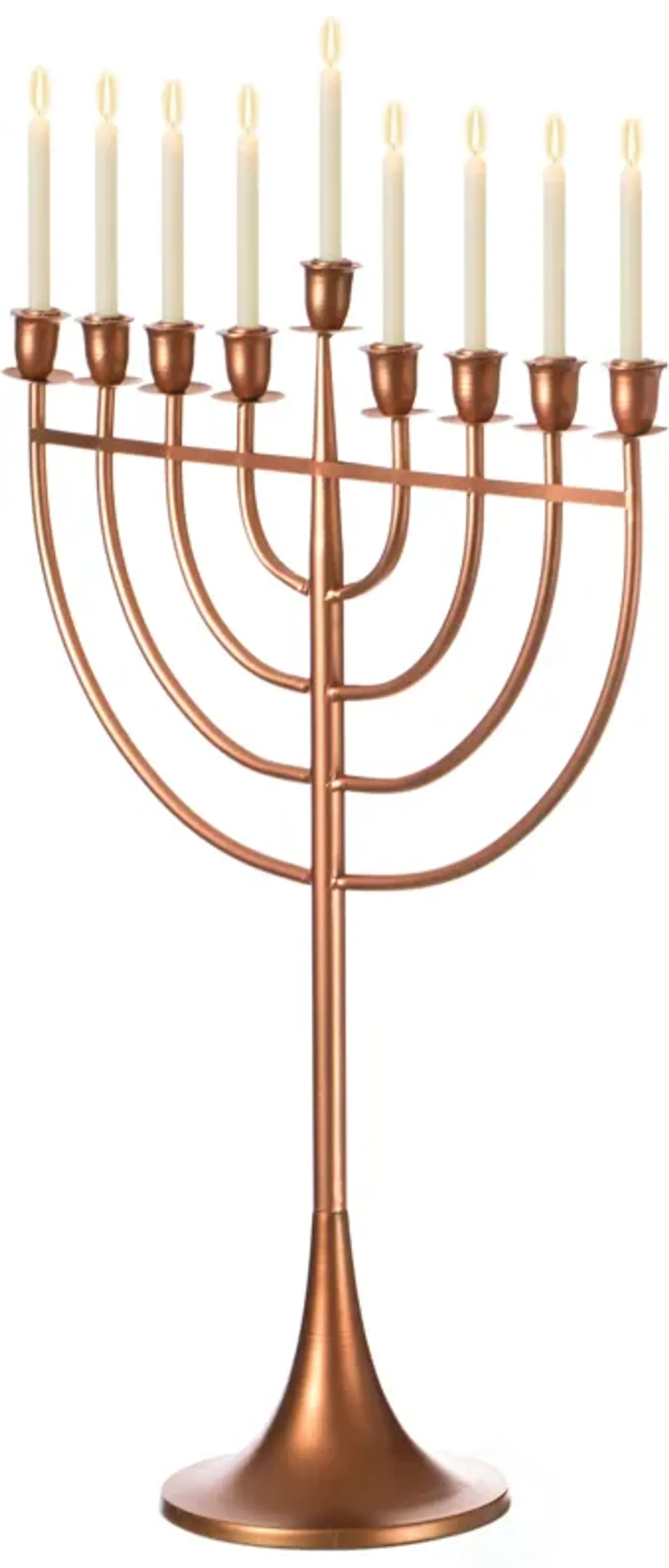 Modern Solid Metal Judaica Hanukkah Menorah 9 Branched Candelabra, Copper Finish Large