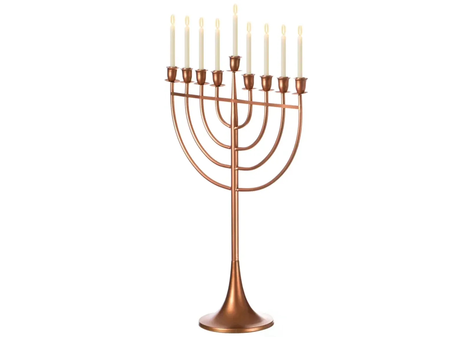 Modern Solid Metal Judaica Hanukkah Menorah 9 Branched Candelabra, Copper Finish Large