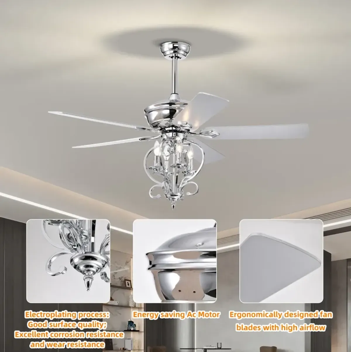 Traditional Silver Ceiling Fan with Remote Control