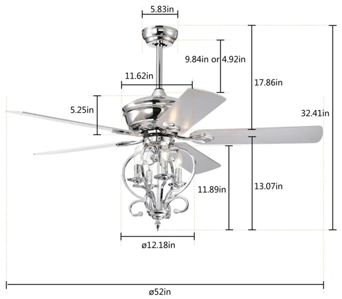 Traditional Silver Ceiling Fan with Remote Control