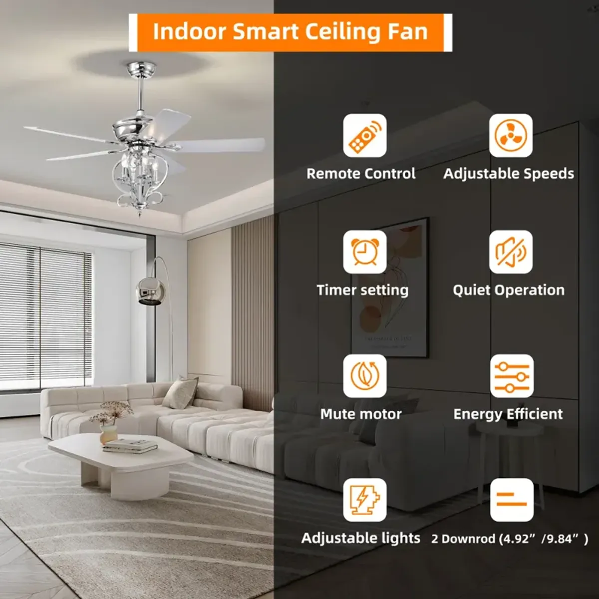 Traditional Silver Ceiling Fan with Remote Control