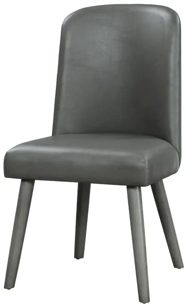 Leatherette Dining Chair with Splayed Wooden Legs, Set of  2, Gray - Benzara